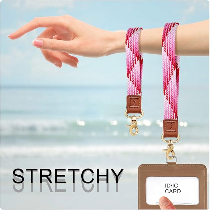 Fishent Stretchy Wristlet Keychain,Braided Cute Wrist Lanyards for Keys, Key Chain Holder for Women Men, Wrist Strap Keychain for Car Keys Phone Camera Wallet ID Badges Card (Strawberry Red)