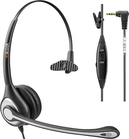 Wantek 2.5mm Telephone Headset with Mic Noise Cancelling, Office Phone Headset Compatible with AT&T ML17929 Panasonic Vtech RCA Uniden Cisco SPA Grandstream Polycom Cordless Dect Phones(A600F)