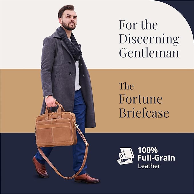 Luxorro Full-Grain Leather Briefcases for Men, Leather Laptop Briefcase For Men, Leather Bag, Leather Computer Bag For Men