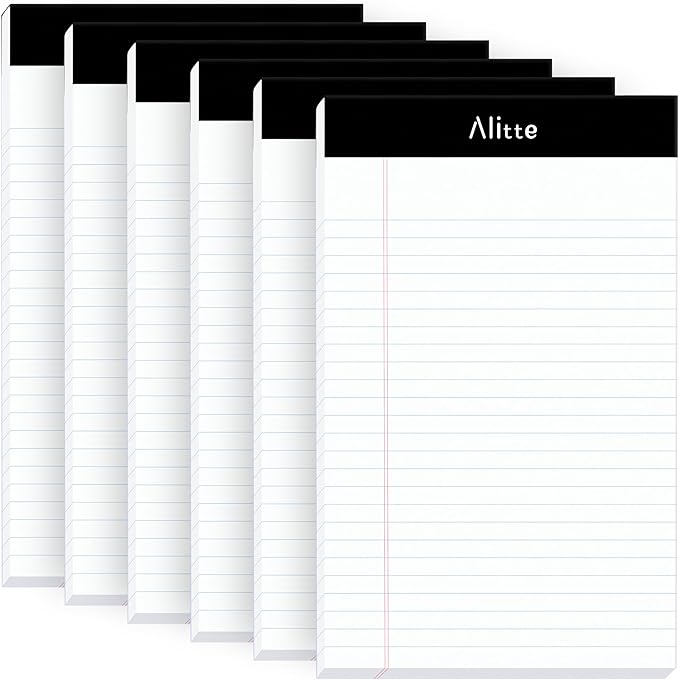 Legal Notepads 5x8, Pack of 6 - Perforated Narrow Ruled Writing Pad - Premium Thick Paper, No Ink Bleeding - Blank Legal Pads For Home, Office, School, Business - 50 Sheets Per Notebook