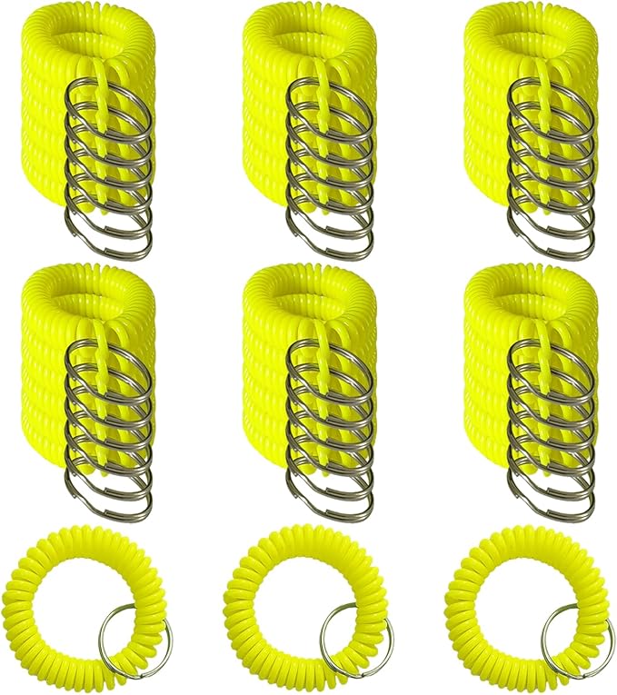 Pack of 36 Colorful Spring Spiral Wrist Coil Key Chain, Wristband Key Ring (Lemon Yellow)