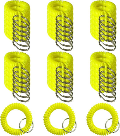Pack of 36 Colorful Spring Spiral Wrist Coil Key Chain, Wristband Key Ring (Lemon Yellow)