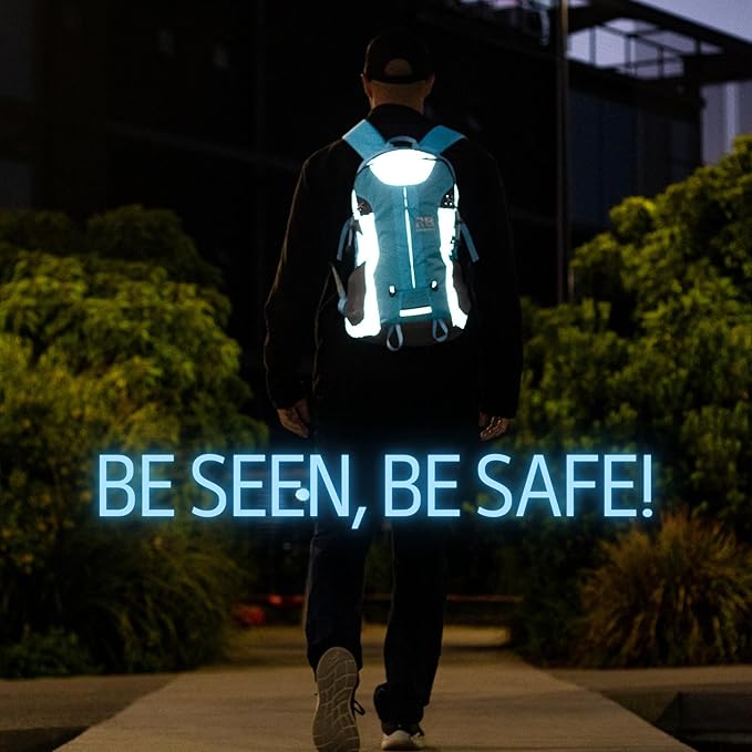 Reflective Motorcycle Backpack Lightweight, Water Resistant Casual Daypack with Laptop Pocket for Safe Commuter, Biking, and Daily Use. 35L Sport bookbag to Avoid Accidents (light blue backpack)