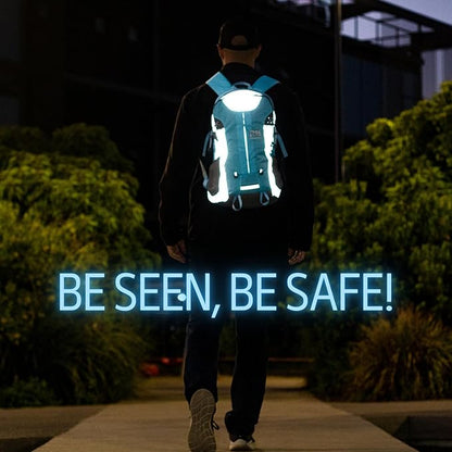 Reflective Motorcycle Backpack Lightweight, Water Resistant Casual Daypack with Laptop Pocket for Safe Commuter, Biking, and Daily Use. 35L Sport bookbag to Avoid Accidents (light blue backpack)