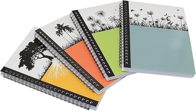 Yansanido Spiral Notebook, 4 Pcs A5 Thick Tree Design Hardcover 8mm Ruled 4 Color 80 Sheets -160 Pages Journals for Study and Notes (Tree)