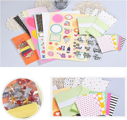 Huralona Handmade DIY Greeting Card Kits includes 16 Blank Cards 16 Colorful Envelopes with Decoration Accessories for Craft Birthday Thanksgiving Christmas Wedding Invitation Card Making Pink