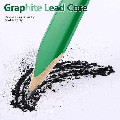 14 Pcs Carpenter Pencils, 7 Inches Flat Octagonal Hard Black Woodworking Construction Pencils Heavy Duty with Pencil Sharpener and Retractable Pencil Holder for Contractor Carpentry (Green)