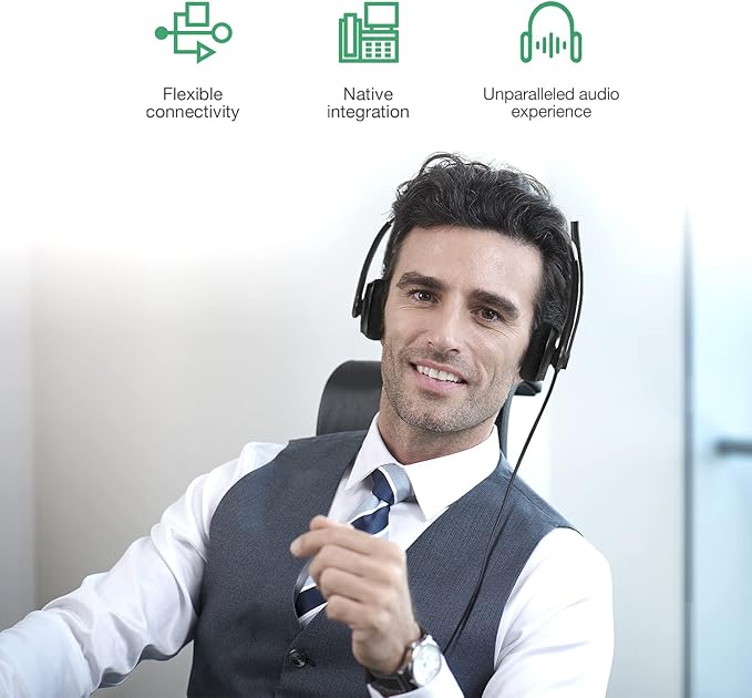 Yealink Phone Headsets for Office Phones YHS34 Lite QD to RJ9 Wired Headset for Yealink Compatible with Poly Snom Grandstream Phones Desk Landline Headset with Microphone -Dual/111g/2.1m Cable