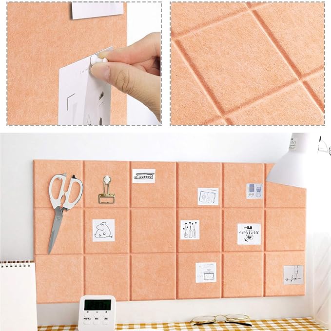 Large Felt Board Tiles for Wall with 30 Push Pins, 11.8"x11.8" Pack of 6 Pin Board Notice Boards for Home Office Kitchen, Bulletin Board Wall Tiles for Photos Memos (Beige, 6 Pack)