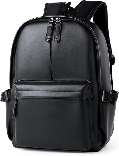 Pu Leather Laptop Backack For Men Women Classic Water-Resistant Purse Airplane Travel Backpacks Work Business Bag Black