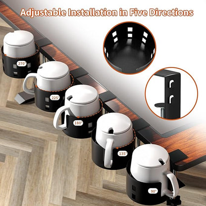 2 Pack Large Desk Cup Holder, OOKUU Anti-Spill Cup Holder for Desk or Table, Sturdy and Durable, Easy to Install, Enough to Hold Coffee Cups, Water Bottles, Gaming PC Office Accessories, Black