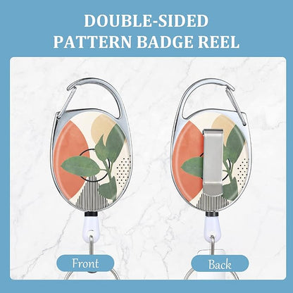 Badge Reels Retractable Double Sided Color Print Pattern Holders with Retractable Keychain and Badge Clip, Durable Nylon Rope, Foliage