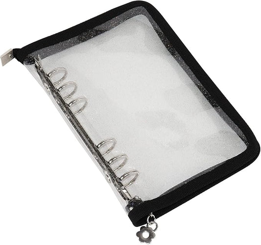 Multibey A5 Binder Cover Clear Soft PVC 6-Ring Binder Budget Evelopes System with Zipper Planner Organizer Refillable Notebook Journal Binder (Black, A6)
