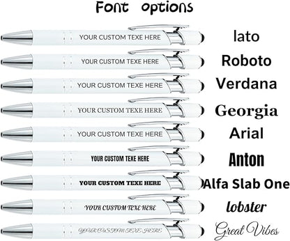 Up to 480 Pcs Personalized Pens in Bulk, Custom Metallic Printed Name Pens with Black Ink, Customized Pens Bulk with Stylus-Great Gift Ideas(White)