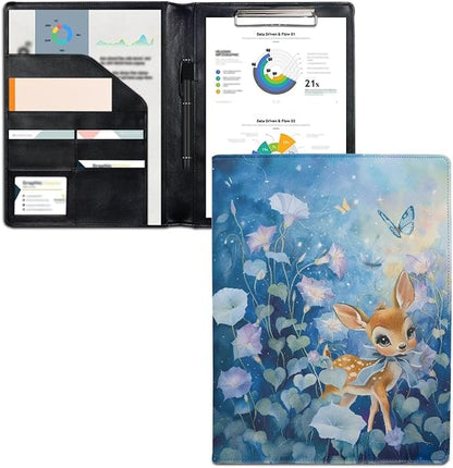 Office Folder Butterfly Blue Print PU Leather Padfolio with A4 Size Clipboard Clip for Business Resume Interview Document Sleeve Binder Folder for Men/Women