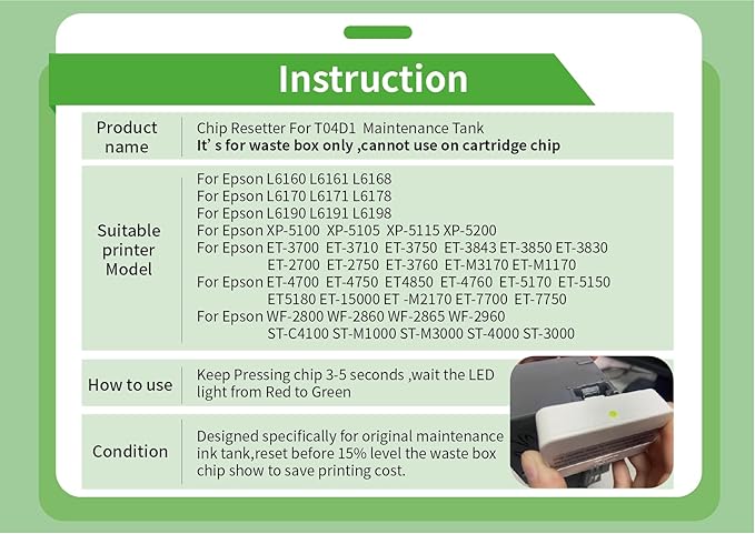 T04D1 Maintenance Ink Tank Waste Box Chip Resetter for Epson L6160 L6161 L6168 L6170 L6171 L6178 L6190 L6191