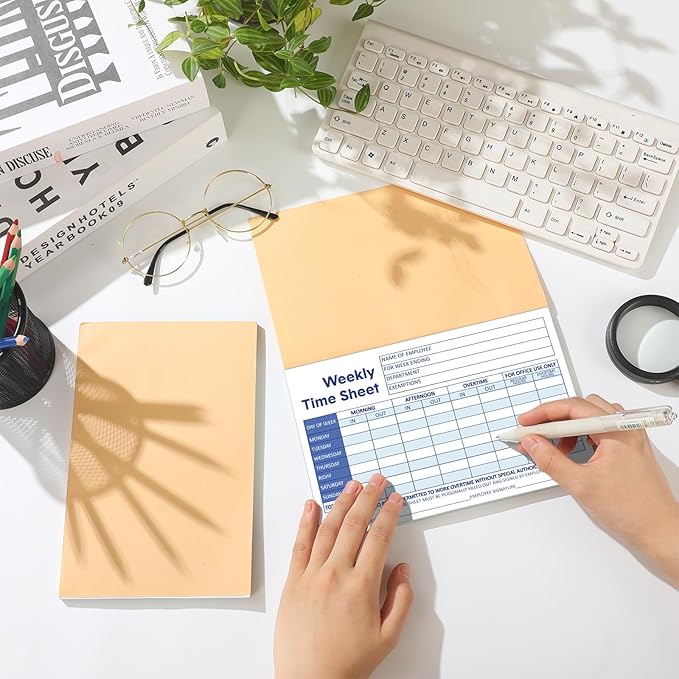 Lincia 10 Pcs Time Sheets for Employees Weekly Format 8.5 x 5.5 Inch Daily Time Cards Time Sheet Log Book for Employee Office Business Schedule Planner Work Record Supplies, 100 Sheets Per Pad