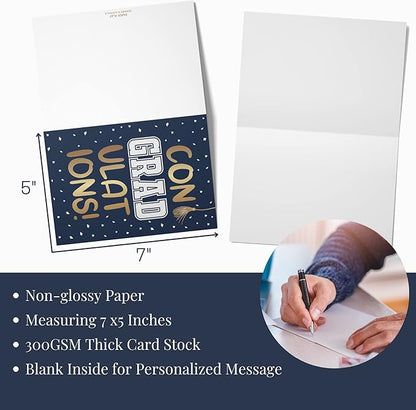Graduation Cards 2024-20 Pack Matte Gold Foil Congratulations Cards, 7x5 Inches Bulk Greeting Cards with Envelopes and Stickers - College & High School Graduation