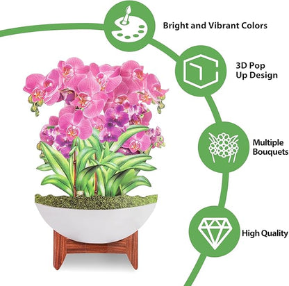 Pop Up Cards,Butterfly Orchid,12 Inch Forever Flower Bouquet 3D Popup Greeting Cards With Blank Note Card and Envelope,Perfect For Birthday, Christmas, Thanksgiving Day,Mother's Day Gifts