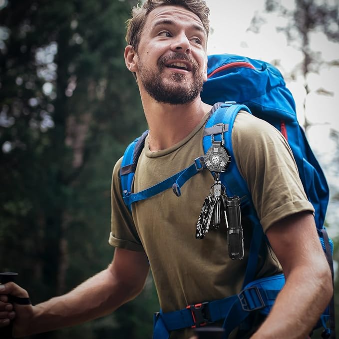 2 Pack Retractable Keychain, Heavy Duty Carabiner Badge Holder, Tactical ID Badge Reel with 31.5'' Coated Steel Cord, Bearing 8.0 oz- Black