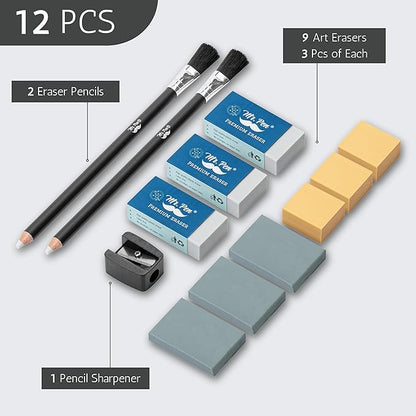 Mr. Pen Art Eraser Set - 12 Pcs, Kneaded & Gum Erasers for Artists