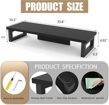 WESTREE Dual Monitor Stand Riser, Wood and Steel Monitor Stand Riser, Computer Monitor Stand for 2 Monitors, Multi-Purpose Desktop Storage Stand for Computer,Laptop,Printer,TV