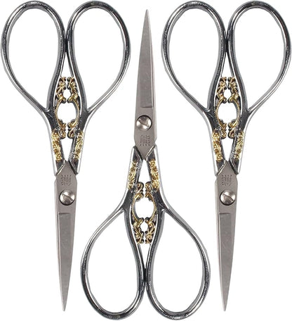 JubileeYarn Scrollwork Embroidery Craft Scissors - Silver - 3 Scissors