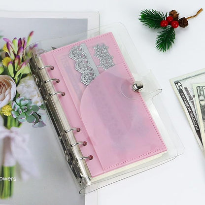 A6 Binder Pockets with No Zipper, Koqye Blue 10 Pcs Plastic Zipless Budget Envelopes, Two Pockets Frosted Cash Envelopes Money Bag for Budgeting, Cash Stuffing (Pink A)