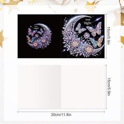 6 Pcs 5D Rhinestone Painting Greeting Cards Kits, Handmade Festival Greeting Cards with Envelopes Holographic Shimmer Design DIY Diamond Art Crafts Birthday Cards for Adults (Butterfly Moon)