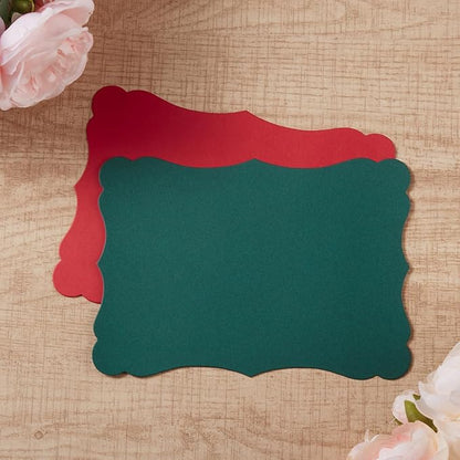 50 Pack Christmas Blank Kraft Cards Cardstock Thick Paper Brown Greeting Cards for DIY Gift Card Menus, Baby Shower and Wedding Invitations (Christmas Red/Green, 5x7IN)