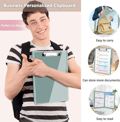 Clipboard with Storage,Heavy Duty Clip Boards 8.5x11 with 2 Storage Case,Clear Visible Top Panel Storage Clipboards,Side Open Clip Boards,Nursing Clipboard Folder Case for Office Supplies-Dark Green