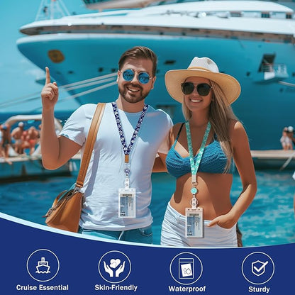 Giancomics Lanyards for Cruise Ships Cards Key, Lanyards with Retractable Badge Reel, Cute Waterproof ID Badge Holder with Lanyard Cruise Essentials Must Haves Zip Card Protector Blue Royal 2 Pack