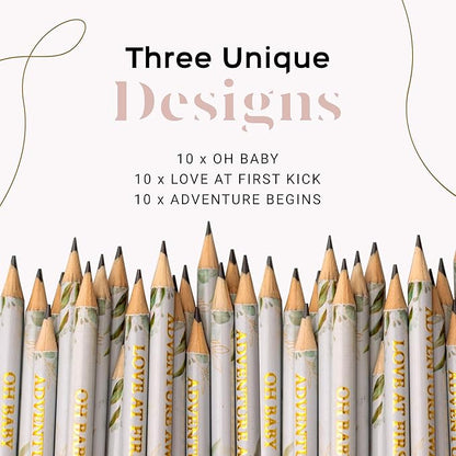 Markt Mini Pencils For Baby Shower Games For Girl Or Boy, Heart Pencils, Small Pencil Set (Greenery, Eucalyptus)