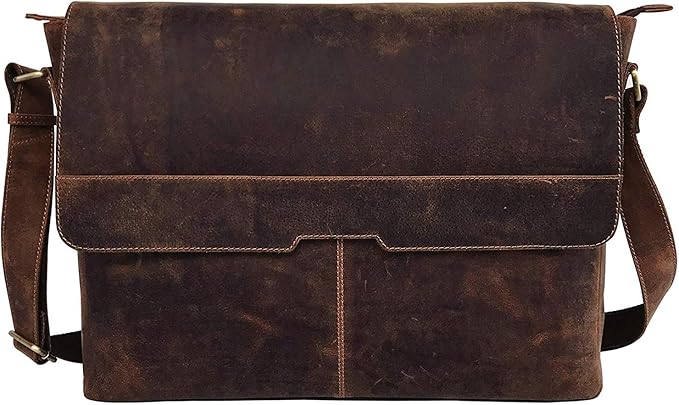 18 inch Vintage Leather Full Flap Messenger Handmade Bag Laptop Bag Satchel Bag Padded Messenger Bag Brown (messenger brown)