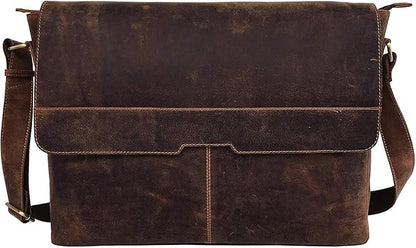 18 inch Vintage Leather Full Flap Messenger Handmade Bag Laptop Bag Satchel Bag Padded Messenger Bag Brown (messenger brown)
