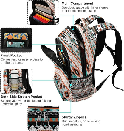 AUUXVA Ethnic Geometric Chevron Aztec Backpack School Bookbag Laptop Purse Casual Daypack for Teen Girls Women Boys Men College Travel 16.7x11.6x6.9 inch