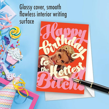 NobleWorks - 1 Funny Women's Birthday Card - Hilarious Bday Greeting Card with Envelope, Sassy Celebration - Hottest Byatch C7016BDG