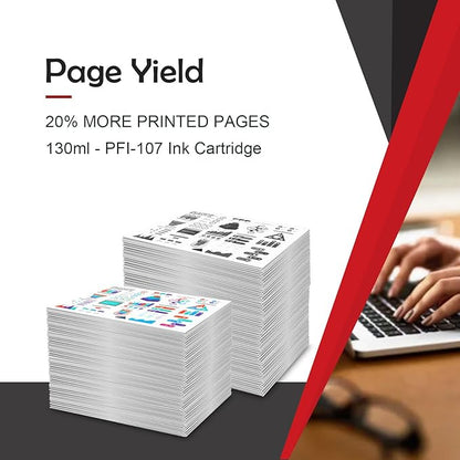 PFI 107 PFI-107 Ink Cartridge Compatible with Canon PFI107 PFI-107MBK PFI-107BK PFI-107C PFI-107M PFI-107Y Ink Tank Set for IPF670 IPF680 IPF685 IPF770 IPF780 IPF785 Printers (5 Pack, MBK BK C M Y)
