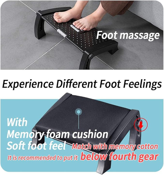 Adjustable Height Foot Rest Under Desk at Work - 6 Height Sturdy Office Footrest - Added Comfort Memory Foam - Non Slip Bottom - Straighten Back & Hip & Leg and Improve Posture