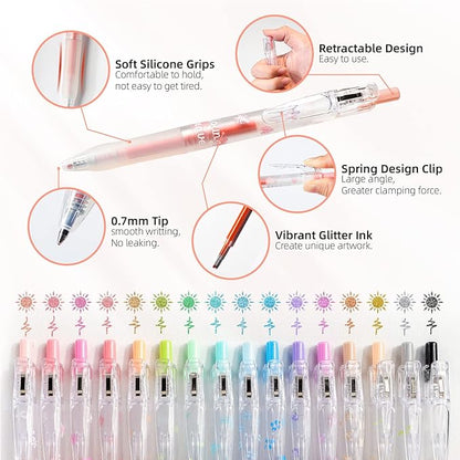 8 Color Retractable Gel Pens Colorful Glitter Gel Pen Set Japanese Style 0.7mm Aesthetic Colored Pens for Office School Stationery Supplies (8B)…