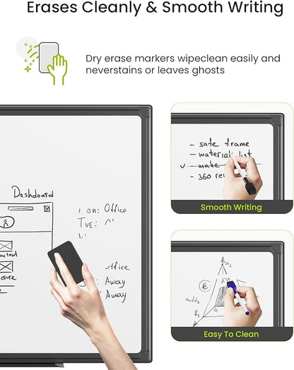 VUSIGN Magnetic White Board Dry Erase 24" x 18" with 1 Dry-Erase Eraser, 2 Multicolor Marker, 4 Magnetic Pins, Black Reinforced Aluminum Frame for Office, Home, School
