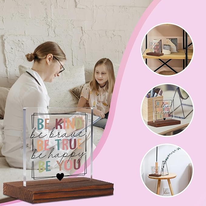 Be Kind Brave True Happy Psychology Student Graduation Gift Clear Desk Decor Signs, Psychologist Gifts for Student, School Counselor Teacher Anxiety Mental Health Therapist Office Decor Plaque TZD61