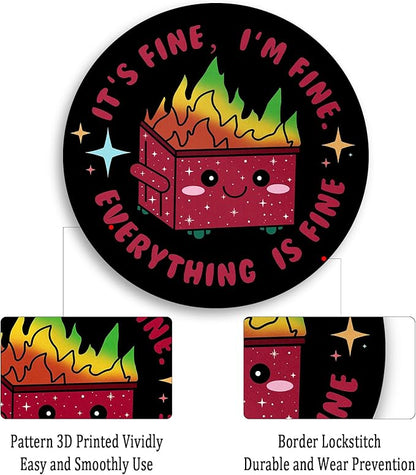 Gctriki Dumpster on Fire Mouse Pad, Cute Round Mouse Pads for Desk, Funny Red Dumpster Mousepad for Laptop Gaming, Stitched Edge Non-Slip Rubber Base, Cute Office Desk Accessories Decor for Women