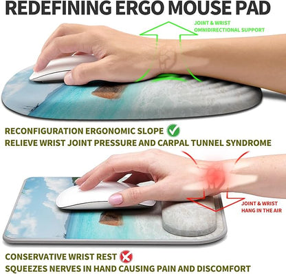 Hokafenle Ergonomic Mouse Pad Wrist Support, Terraced Slope Carpal Tunnel Wrist Pad for Mouse with Unibody Memory Foam, Wrist Rest Pain Relief Mousepad (Beach, 11.8x7.9 in)