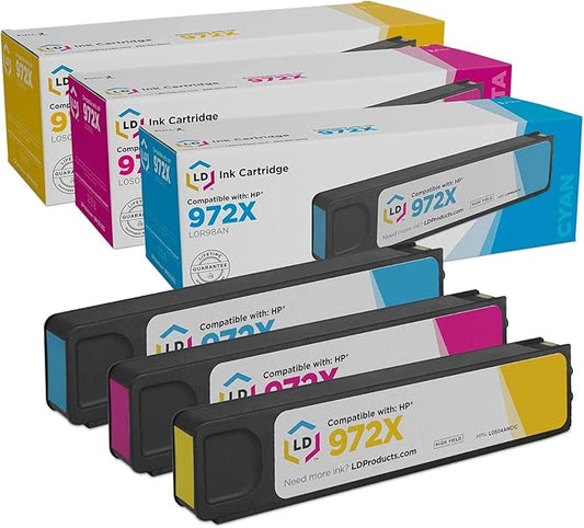 LD Products Compatible HP 972X Ink Cartridges Replacements for HP PageWide Pro MFP 477dw 577dw 452dn 552dw 577z 477dn 477dw 452dw (CMY 3-Set, HY)