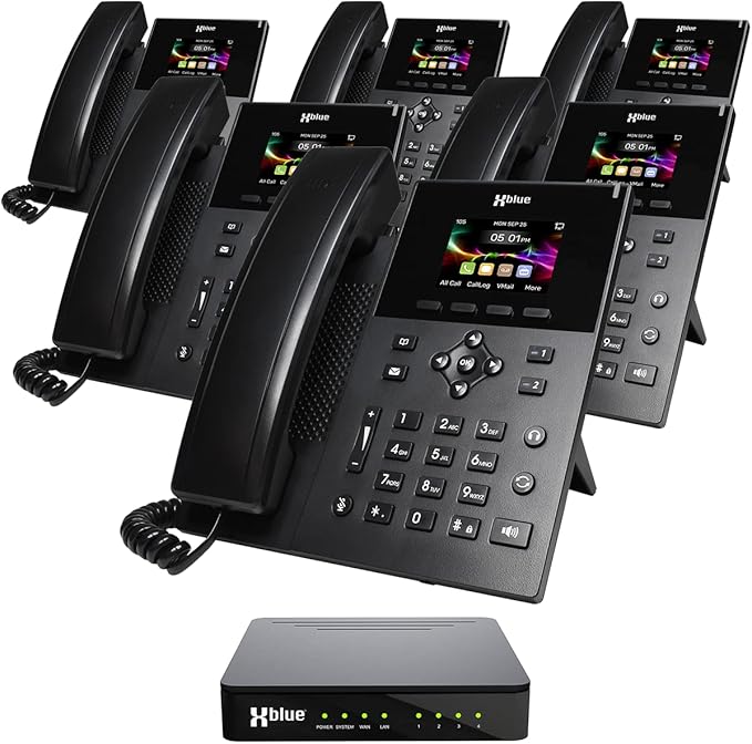 XBLUE QB1 System Bundle with 6 IP5g IP Phones Including Auto Attendant, Voicemail, Cell & Remote Phone Extensions & Call Recording
