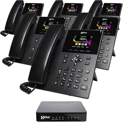 XBLUE QB1 System Bundle with 6 IP5g IP Phones Including Auto Attendant, Voicemail, Cell & Remote Phone Extensions & Call Recording