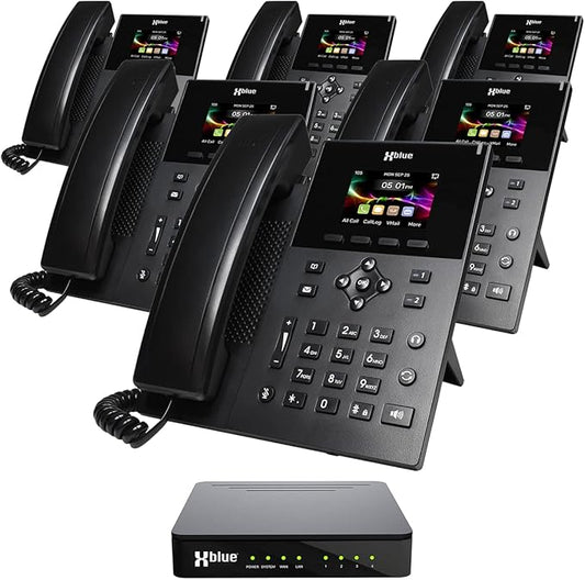 XBLUE QB1 System Bundle with 6 IP5g IP Phones Including Auto Attendant, Voicemail, Cell & Remote Phone Extensions & Call Recording