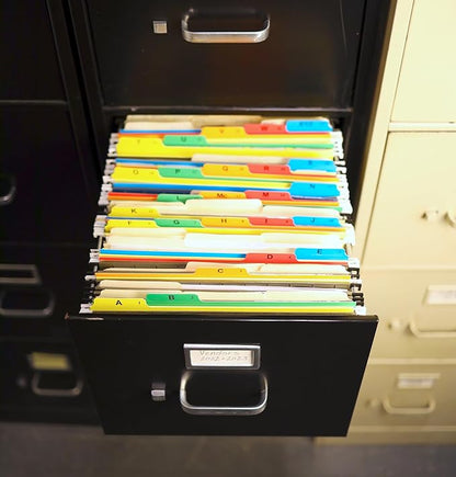 Iconikal Alphabetical File Folder Guide Dividers, A-Z Index, 5 Tabs Across Heavyweight, 5 Full Colors, Letter Size, 1/5 Cut Tab Positions, Heavy Duty Filing Cabinet