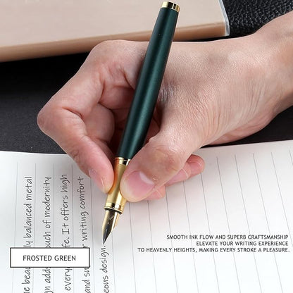 Fountain Pen, luxury pens, Fine point smooth writing pens for journaling fancy pens with Gift Case 10 black ink cartridges an ink converte nice pens writer gifts-Matte Green